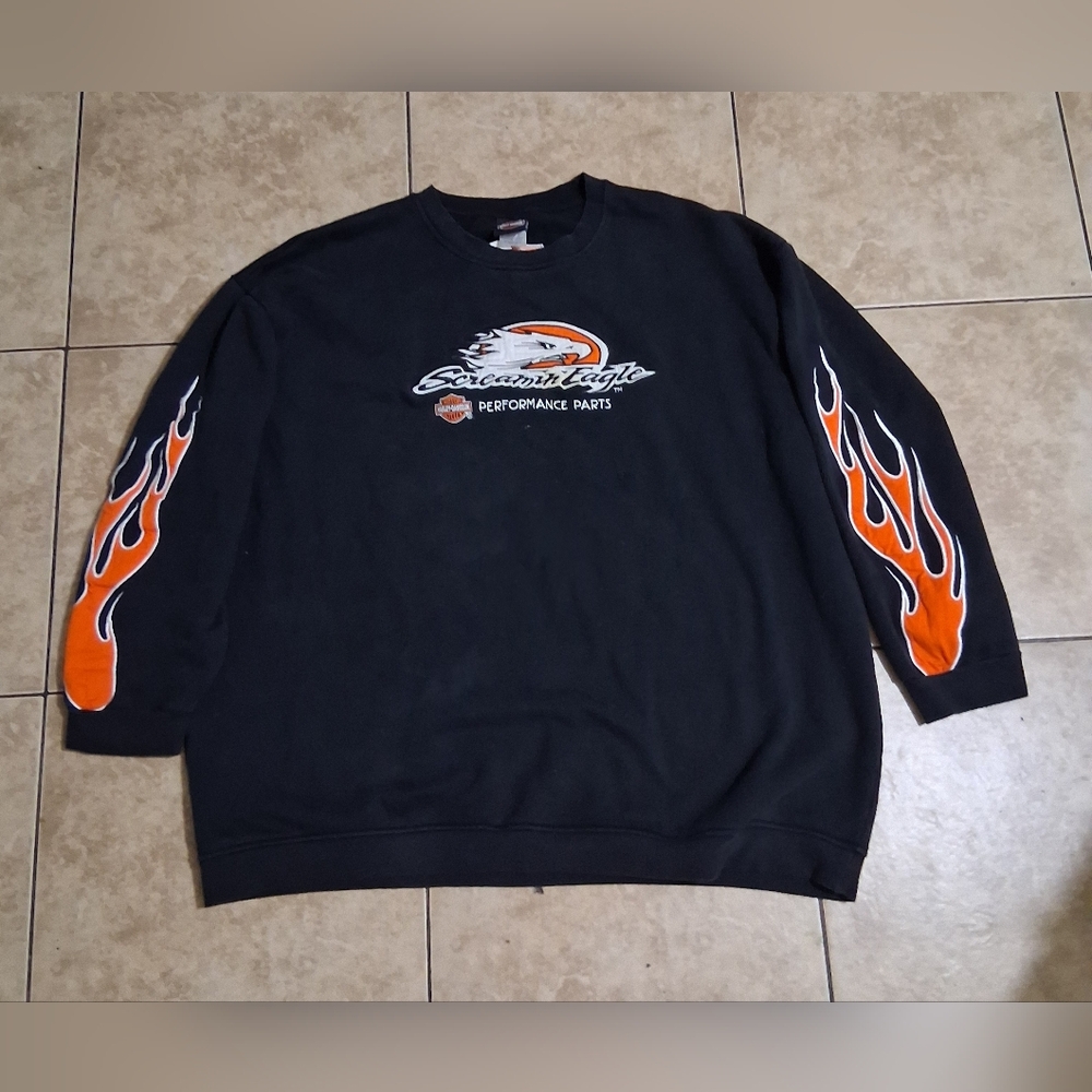 Harley-Davidson Black and Orange Crewneck Sweater
